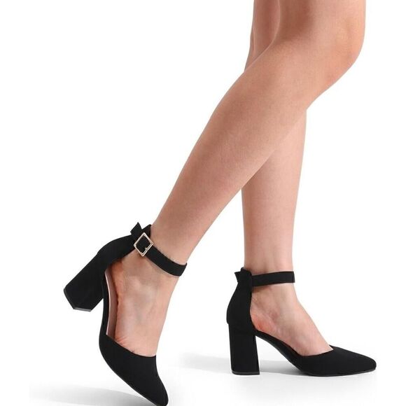 DREAM PAIRS Women's Pointed Toe High Chunky Heels Pumps Ankle Strap ShoesUS 10 - Picture 1 of 11